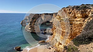 Amazing view of the most famous Marinha beach in Algarve, Portugal