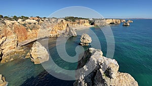 Amazing view of the most famous Marinha beach in Algarve, Portugal