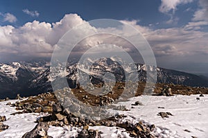 Amazing view of the mountain range under the clouds