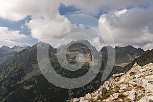 Amazing view of the mountain range under the clouds