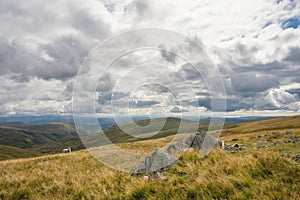 Amazing view in the national park Lake District in England on a cloudy sunny day