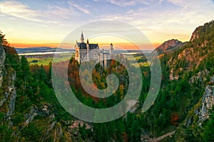 Amazing view on Neuschwanstein Castle at autumn evening, Bavaria, Germany