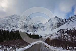 amazing view from nusfjordveien road to glacier bjorntinden sautinden