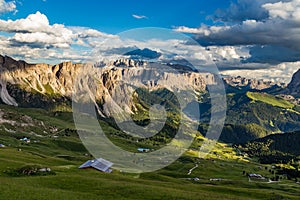Amazing view of Odle mountain range in Seceda, Dolomites, Italy
