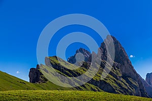 Amazing view of Odle mountain range in Seceda, Dolomites, Italy