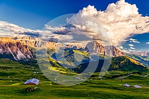 Amazing view of Odle mountain range in Seceda, Dolomites, Italy