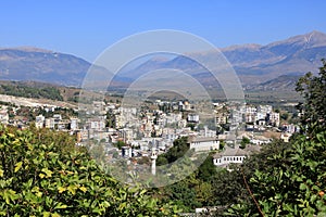 amazing view over Gjirokastra and the valley of the Drino River and the surrounding mountains