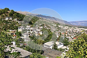 amazing view over Gjirokastra and the valley of the Drino River and the surrounding mountains