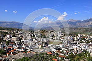 amazing view over Gjirokastra and the valley of the Drino River and the surrounding mountains