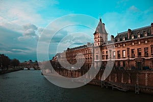 Amazing view over Seine,bridge and building Paris