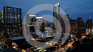 Amazing view over the skyline of Austin Texas at night