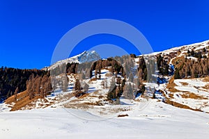 Amazing view over snow covered Swiss Alps near Davos, Switzerland