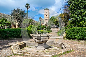 Amazing view of Palace museum tower in the Andalusian Gardens near the ancient Kasbah of the Udayas in Rabat, the capital city of