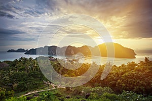 Amazing view of the Phi Phi Don island from the mountain photo