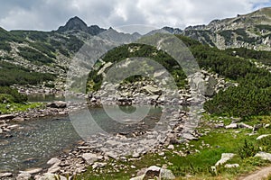 Amazing view of Rocky peaks and Upper Muratovo lake, Pirin Mountain