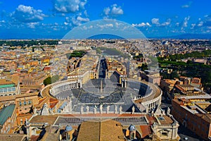 An amazing view on San Pietro square in Vatican city. Panorama of Rome, capital of Italy. Clear sunny day few clouds empty square