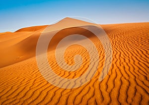 Amazing view of sand dunes in the Sahara Desert. Location: Sahara Desert, Merzouga, Morocco. Artistic picture. Beauty world