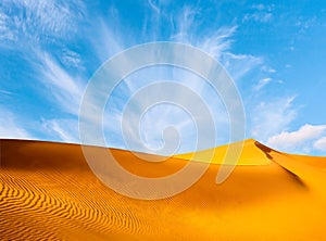 Amazing view of sand dunes in the Sahara Desert. Location: Sahara Desert, Merzouga, Morocco. Artistic picture. Beauty world