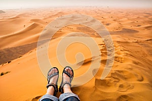 Amazing view of sand dunes in the Sahara Desert. Location: Sahara Desert, Merzouga, Morocco. Artistic picture. Beauty world