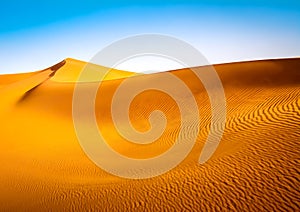 Amazing view of sand dunes in the Sahara Desert. Location: Sahara Desert, Merzouga, Morocco. Artistic picture. Beauty world