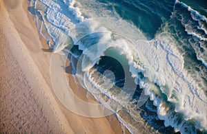 Amazing view of sea waves towards beach on sunny day. Generative AI