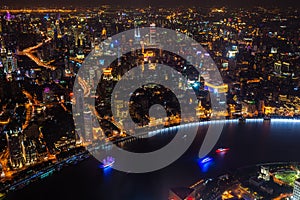 View on Shanghai city at night from scyscraper