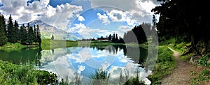 Amazing view of a small mountain lake, mirror effect