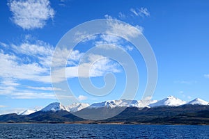 Amazing View of Snow Capped Mountains along the Beagle Channel, Ushuaia, Tierra del Fuego, Patagonia, Argentina