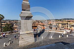 Amazing view of Spanish Steps, Sallustian Obelisk and Piazza di Spagna in city of Rome, Italy