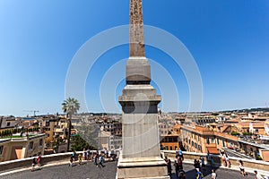 Amazing view of Spanish Steps, Sallustian Obelisk and Piazza di Spagna in city of Rome, Italy