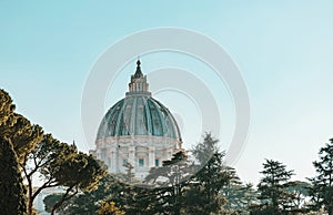 Amazing view on St. Peter's basilica dome in Vatican. Popular tourist destination. Architecture in Rome, Italy.