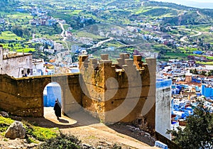 Amazing view of the street in the blue city of Chefchaouen. Location: Chefchaouen, Morocco, Africa. Artistic picture. Beauty world