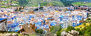 Amazing view of the streets in the blue city of Chefchaouen. Location: Chefchaouen, Morocco, Africa. Artistic picture. Beauty