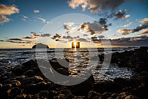 Amazing view of sunset over Mosteiros beach Sao Miguel, Azores Islands