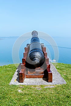 Amazing View from Tenby Wales with cannon in shot overlooking the beach