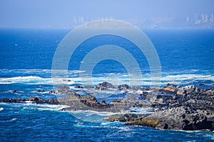 Amazing View to the Cliffs and Pacific Ocean Waves near Vina del Mar, Chile