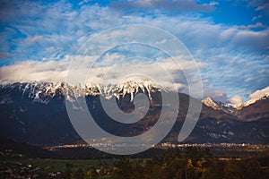 Amazing View to the Mountain Range & x28;Stol, Vrtaca, Begunjscica& x29; in autumn - Bled, Slovenia, Europe