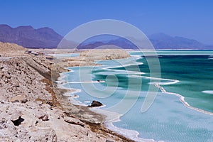 View to the Salty Surface of the Lake Assal, Djibouti photo
