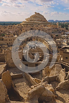 Amazing View to the Sandstone Walls and Ancient Fortress of an Old Shali Mountain village in Siwa Oasis