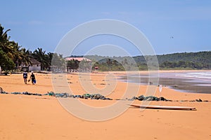 Amazing View to the Sandy Atlantic Coastline of Axim Beach in Ghana