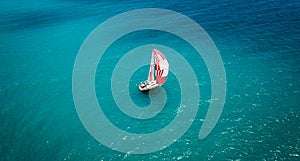 Amazing view to Yacht sailing in open sea.