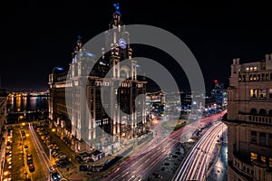 An amazing view of traffic flowing through Liverpool city centre on a Saturday night