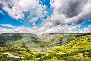 Amazing view of Turda Gorge (Cheile Turzii) natural reserve with marked trails for hikes on Hasdate river