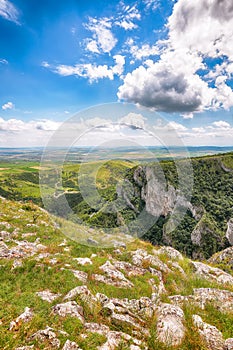 Amazing view of Turda Gorge (Cheile Turzii) natural reserve with marked trails for hikes on Hasdate river