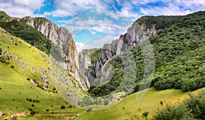 Amazing view of Turda Gorge (Cheile Turzii) natural reserve with marked trails for hikes on Hasdate river