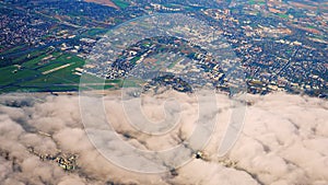 amazing view of the Turkish city from the sky, above the clouds