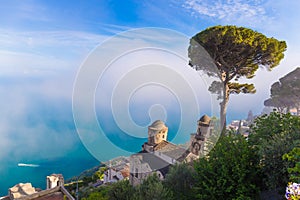 Amazing view from villa Rufolo, Ravello town, Amalfi coast, Campania, South of Italy