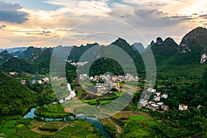 Amazing view of Yangshuo rice fields and rocks in China