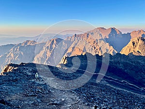 Amazing views of mountain ridges from the hiking trail to Djebel Toubkal, North Africa's highest mountain. Morocco.