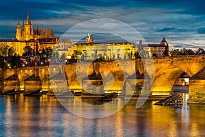 Amazing views of the Prague Castle and the Charles bridge over the Vltava